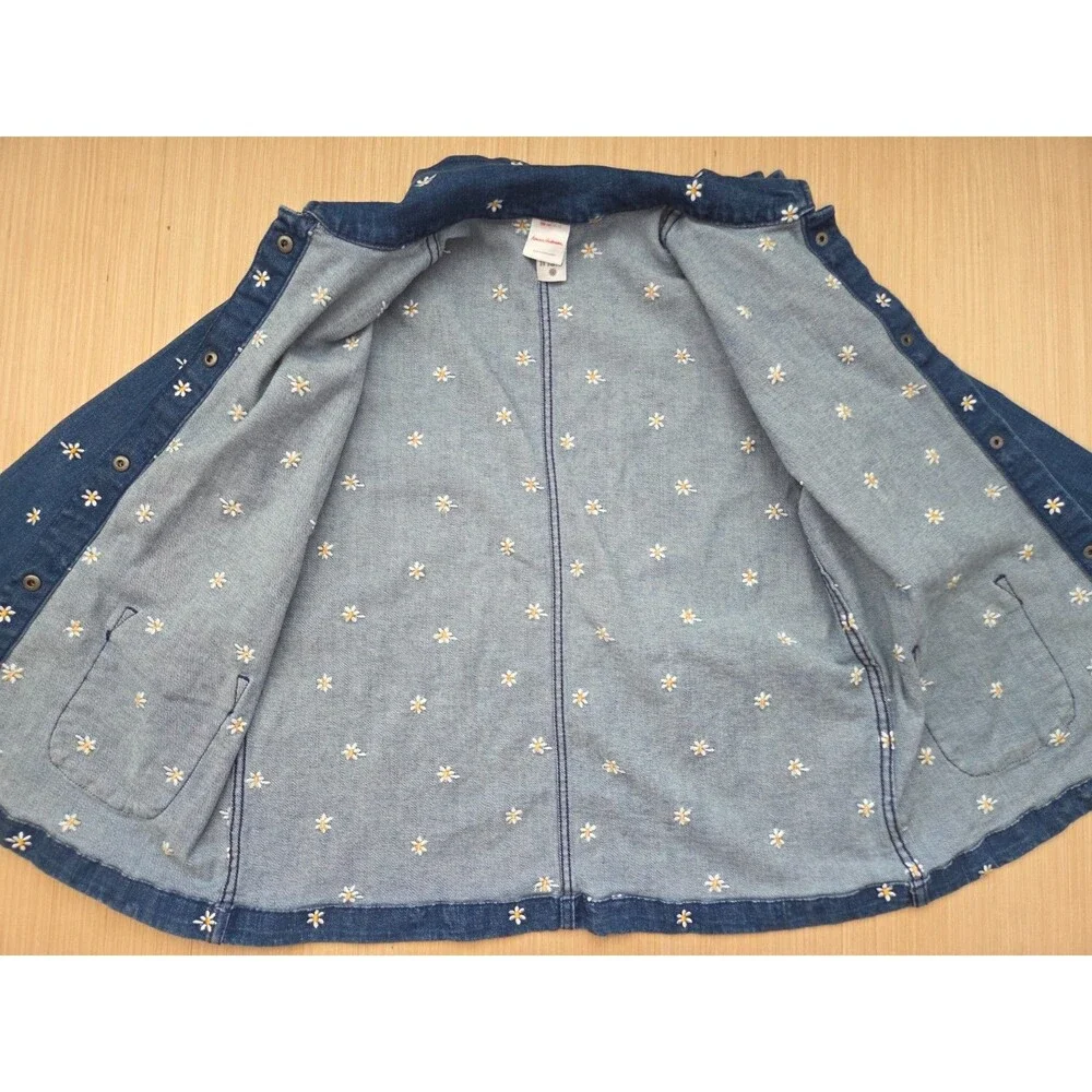Hanna Andersson Girl's 12 (150cm) Embroidered Flowers Denim Jacket Snap Buttons